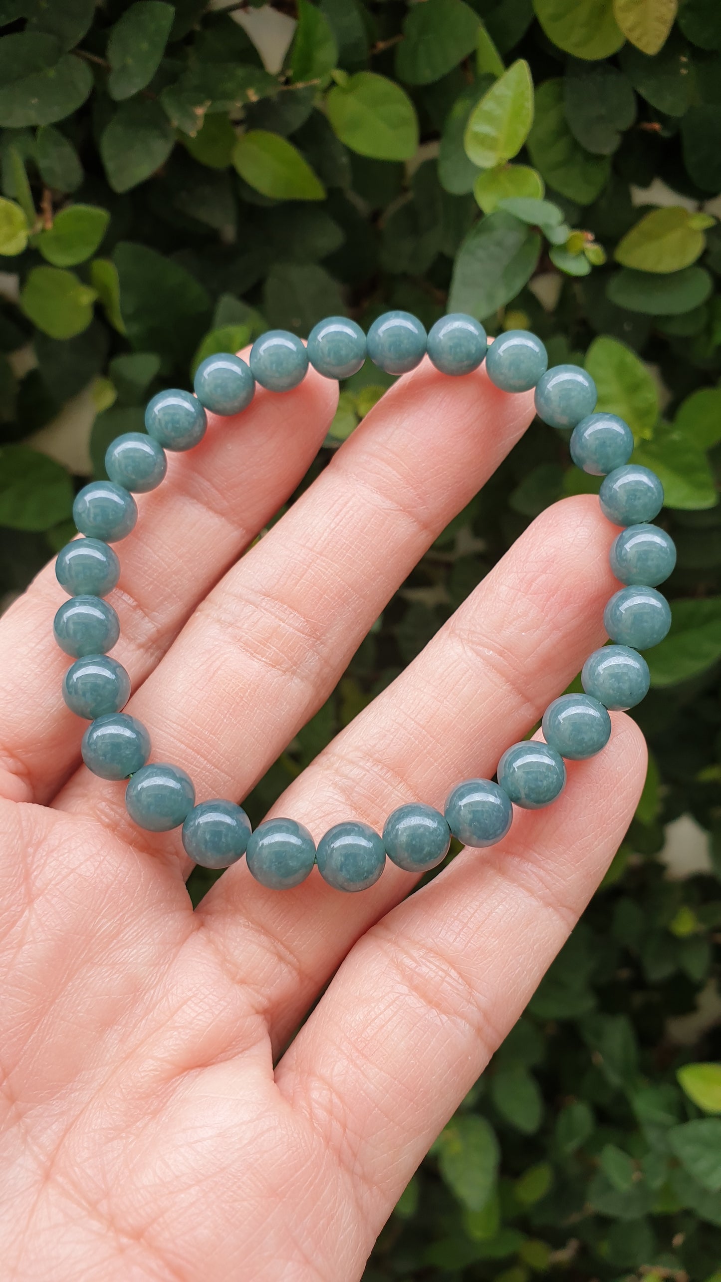 Olmec Blue Jade 17cm Bracelet Natural Guatemala Jadeite 7.5mm Beads