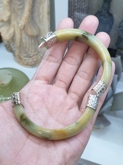 Hok Lok Siew Jade Split Bangle (S 61) | Sterling Silver | Authentic Fei Cui Jade | Eye Candy Wrist Accessory for Him or Her