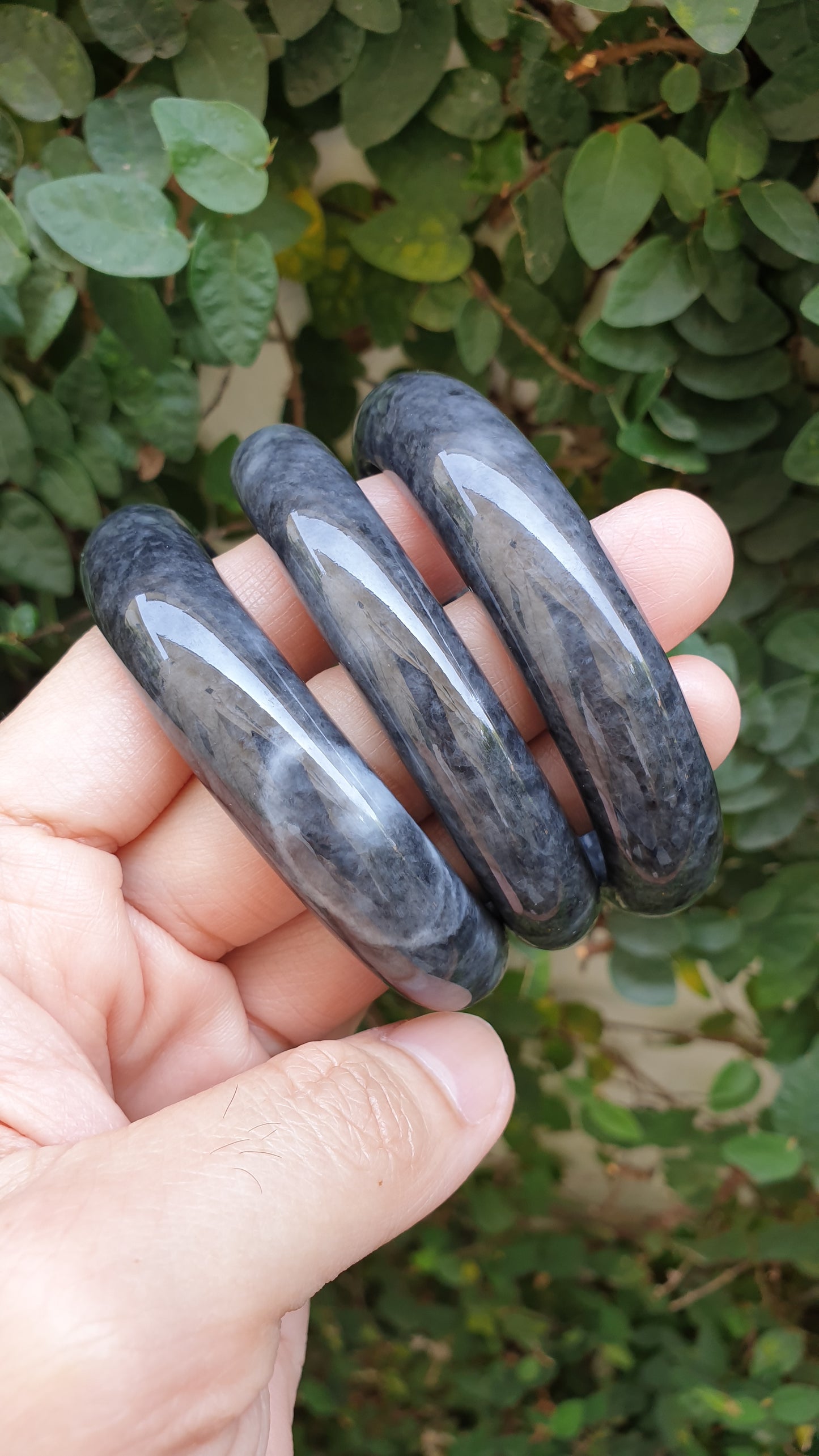 Myanmar Black Jade Bangles S58.5 - 59 Authentic Type A Natural Jadeite