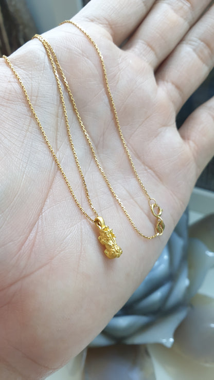Fortune Dragon Pixiu Necklace (16") | Pure 24K Gold Pixiu | Solid 18K Gold Chain