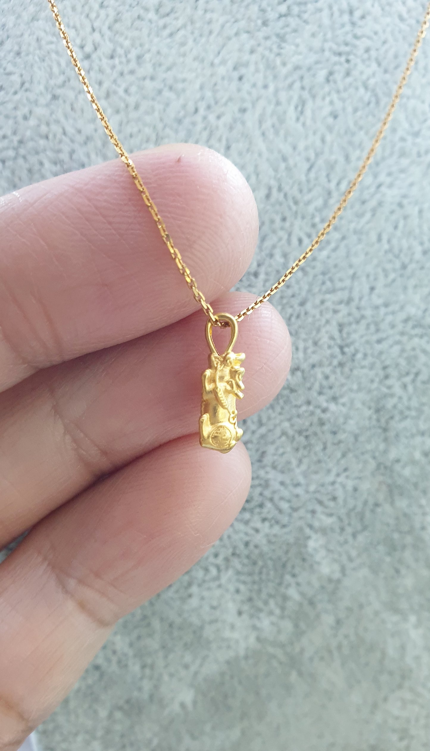 Fortune Dragon Pixiu Necklace (16") | Pure 24K Gold Pixiu | Solid 18K Gold Chain