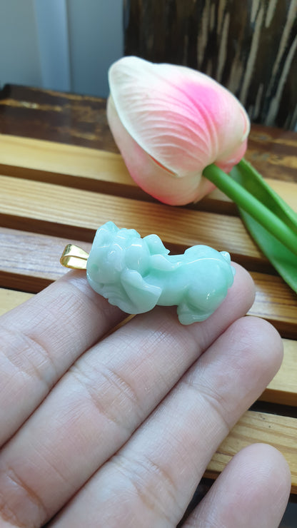 Jade Pixiu Pendants 9K Gold Fei Cui Type A Myanmar Jadeite