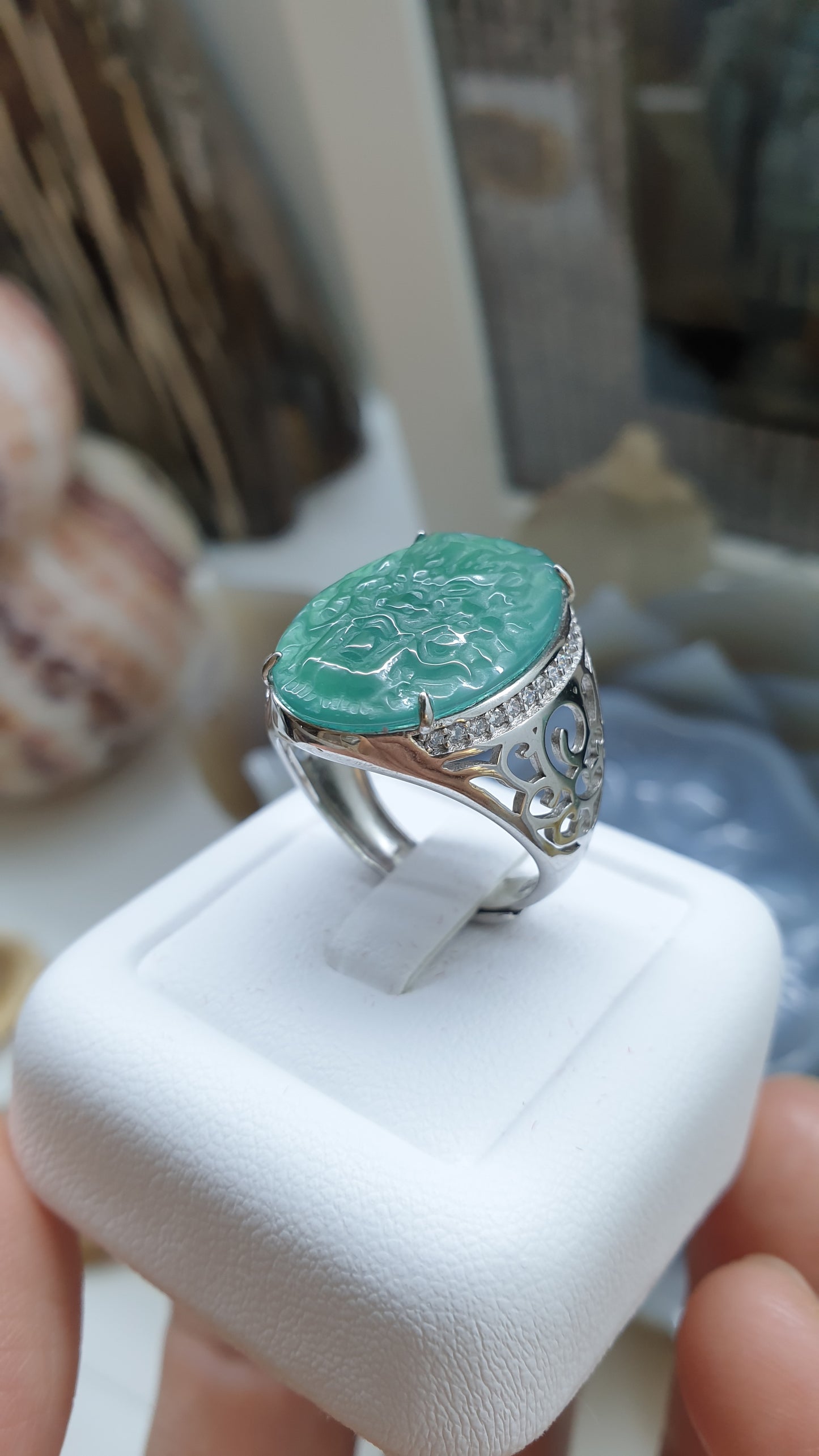 🐲 Icy Blue Jade Dragon Ring (Adjustable - Free Size) | Sterling Silver | Type A Natural Jadeite