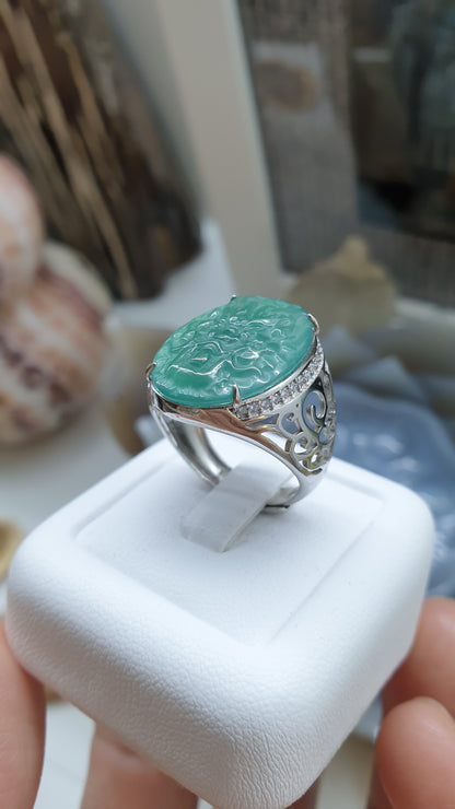🐲 Icy Blue Jade Dragon Ring (Adjustable - Free Size) | Sterling Silver | Type A Natural Jadeite