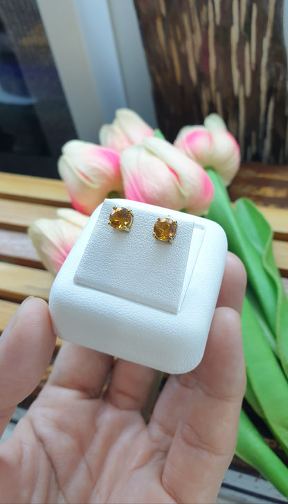 9K Gold Citrine Stud Earrings Natural Gemstones and Solid Gold