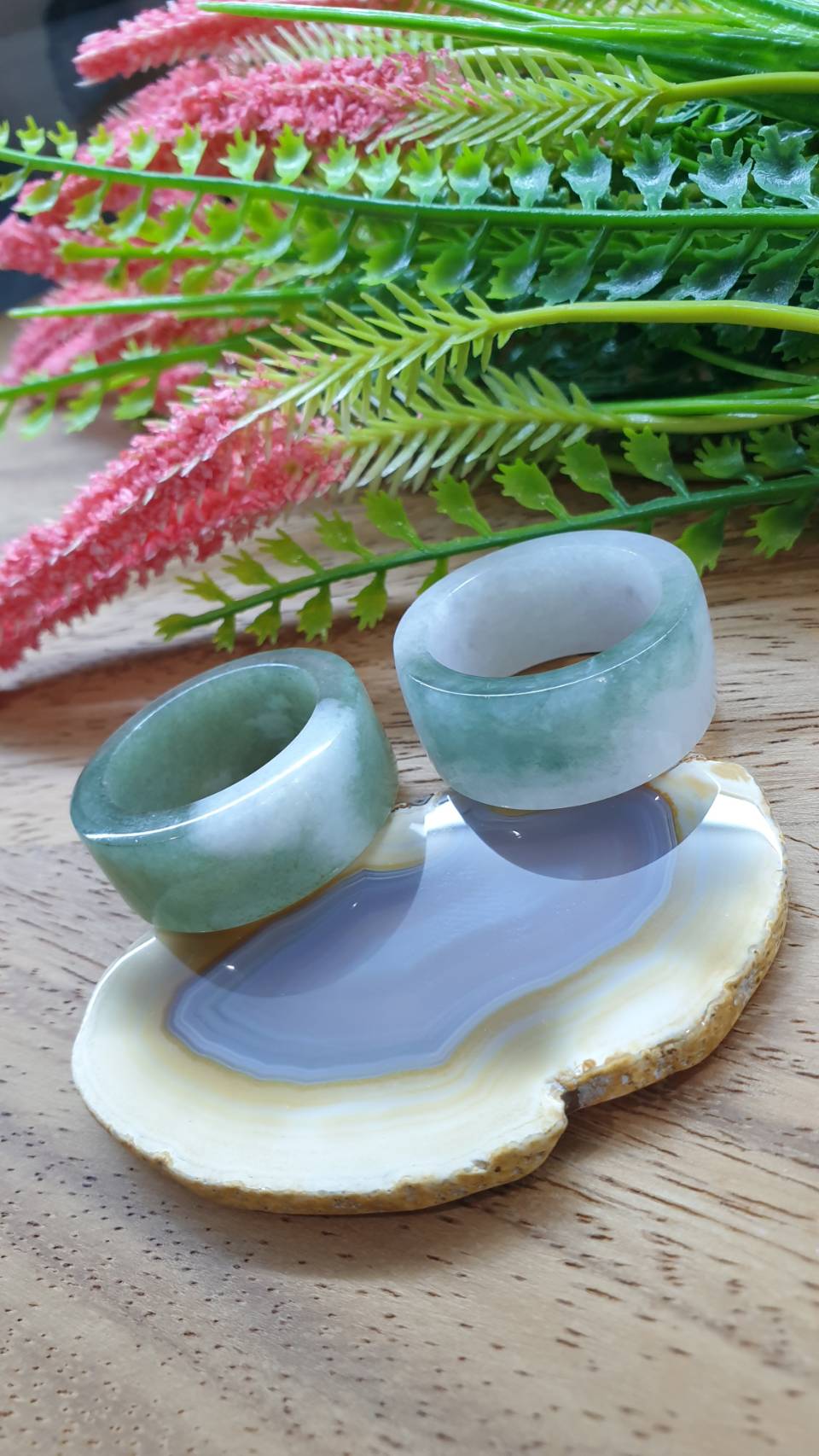Marbled Green Jade Archers Ring 12.25US 12.75US Fei Cui Type A Natural Myanmar Jadeite