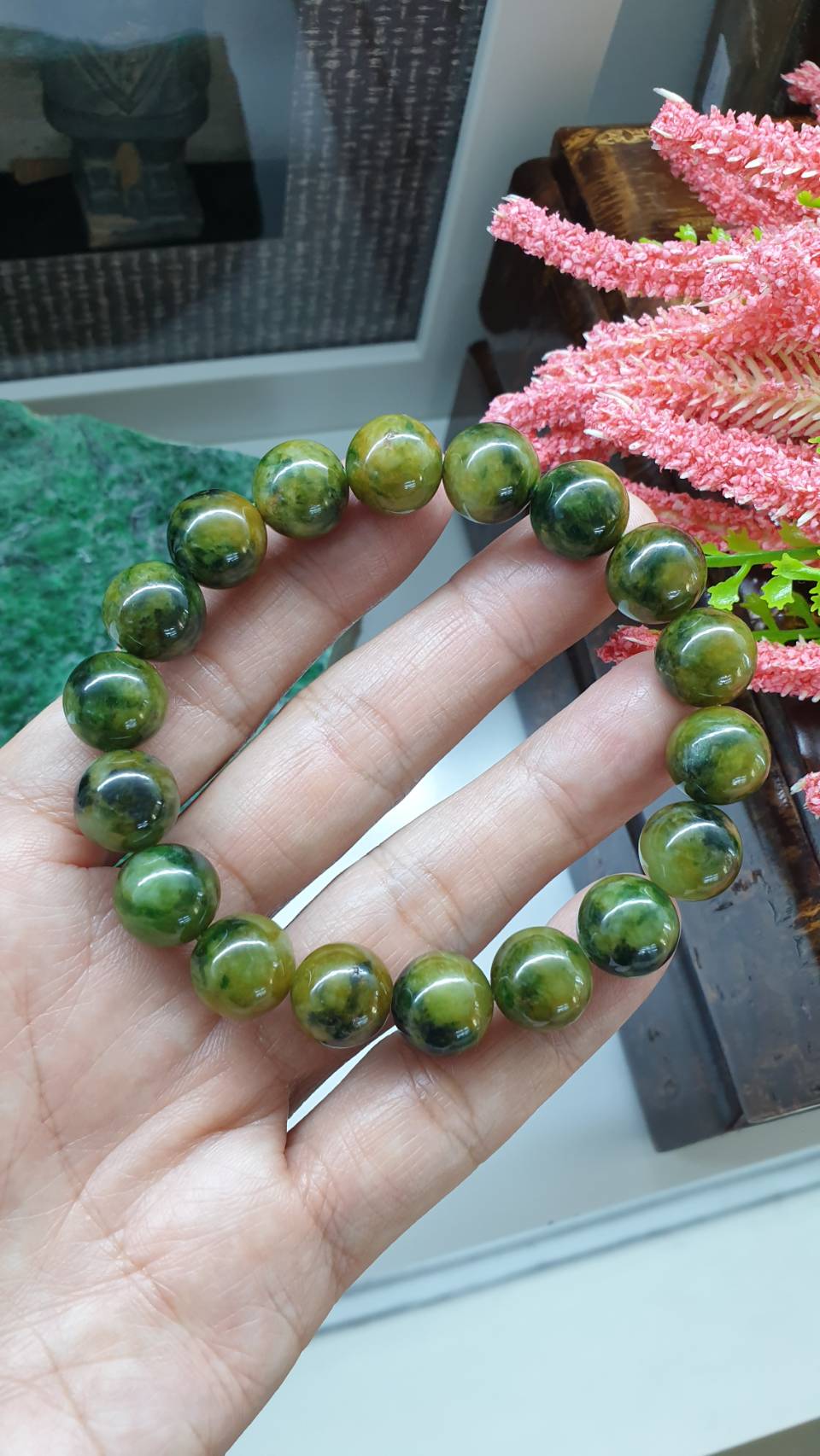 Honey Green Jade Gents Style Bracelet 18cm Fei Cui Type A Myanmar Jadeite