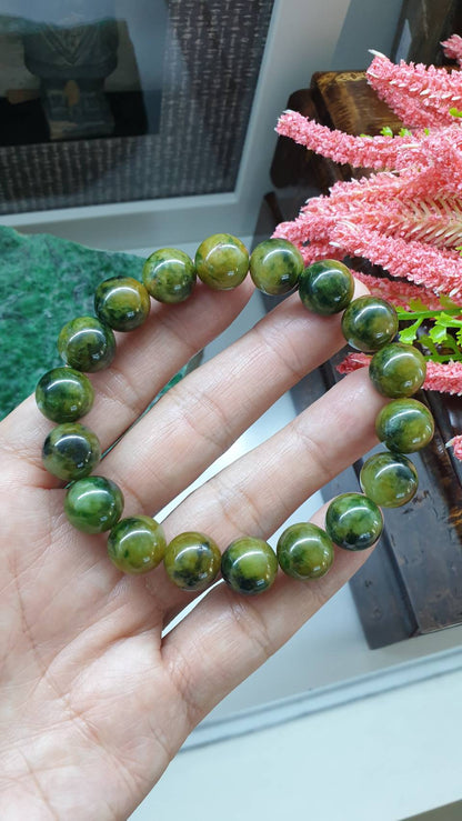 Honey Green Jade Gents Style Bracelet 18cm Fei Cui Type A Myanmar Jadeite