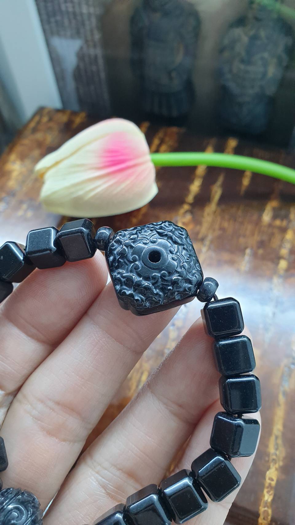 Black Jade Four-Dragons Charm Bracelet (17 cm) | Type A Natural