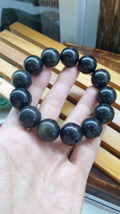 Sheen Obsidian Bracelets 18 cm - Original Semiprecious Stone Large Beads