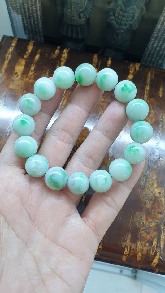 Moss in Snow Jade Bracelet (18 cm) | Type A Natural Jadeite - Vintage Beads | His or Hers Wrist Accessory