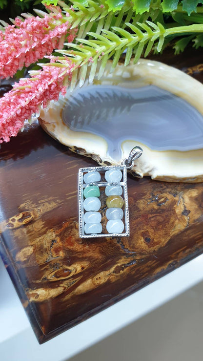 Abacus Jade Sterling Silver Pendant Type A Natural Myanmar Jadeite
