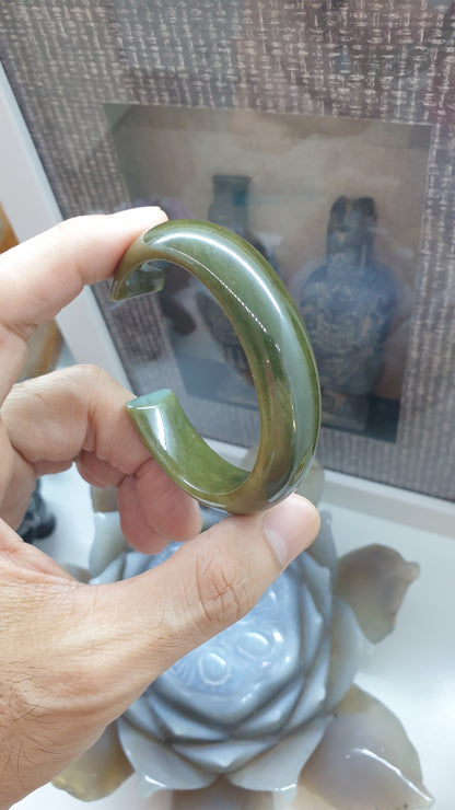Jade Cuff Bangle Size 54 - 55 Type A Honey-Green Jadeite