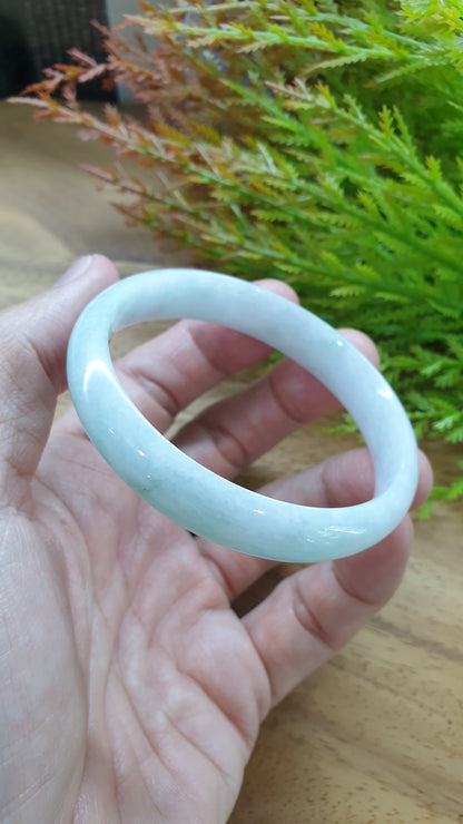 White Jade Bangle S57.5 Type A Myanmar Jadeite Natural Subtle Green Tone
