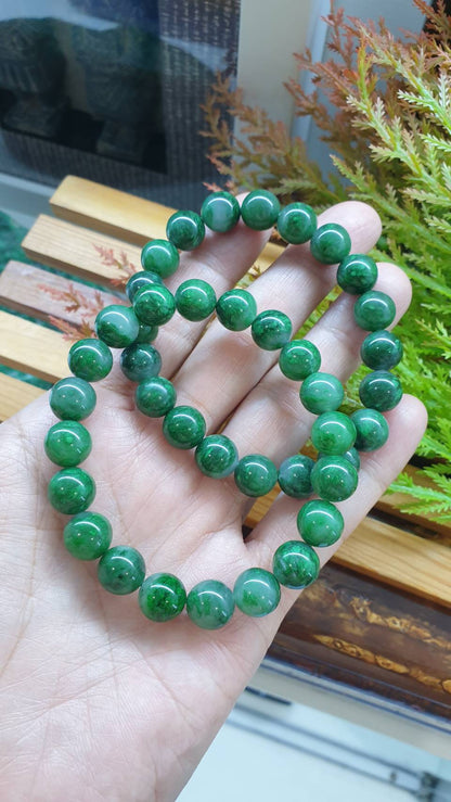 Mawsitsit Fei Cui Bracelet 17cm Watery Translucent Type A Natural Jade 10.5mm Beads