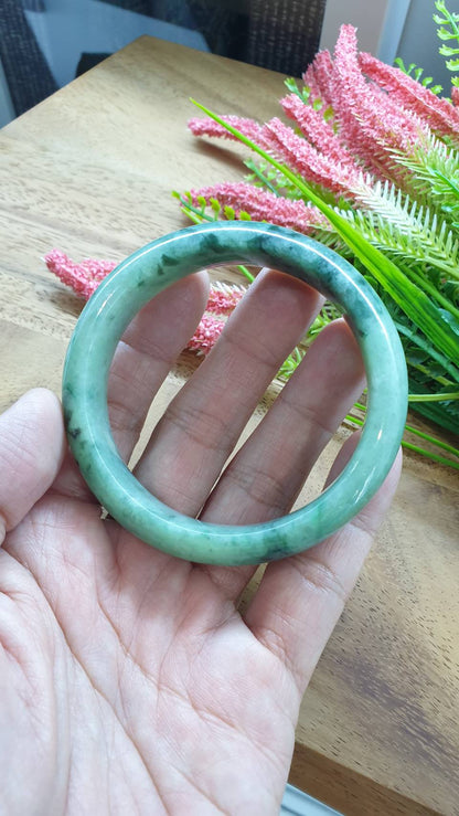 Jade Bangle S59 Type A Myanmar Jadeite Speckled Natural Yellow Green