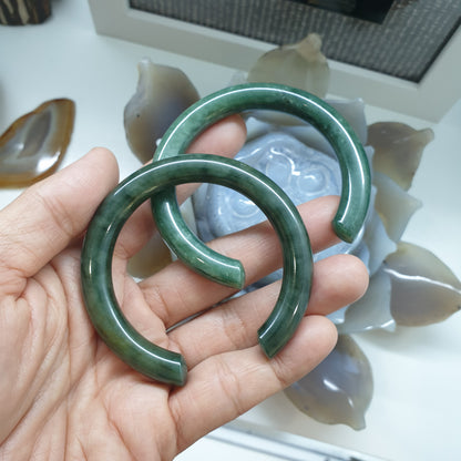 Jade Cuff Bangles Cylindrical Size 54 or 55.5 Natural Green Jadeite