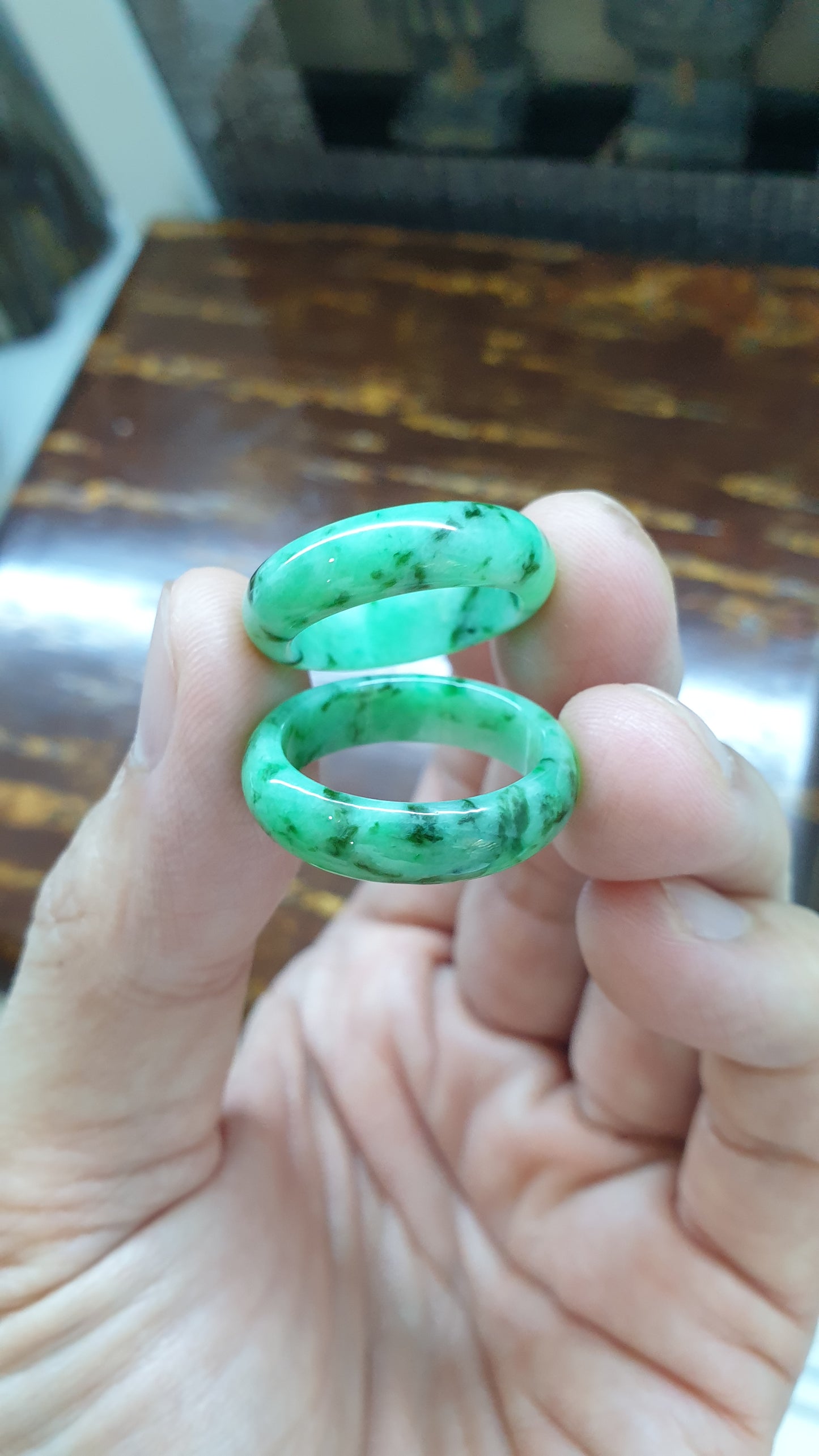 Speckled Green Jade Ring (Sizes 7 US & 9 US) | Fei Cui Type A Jadeite | His or Hers Lucky Charm Ring