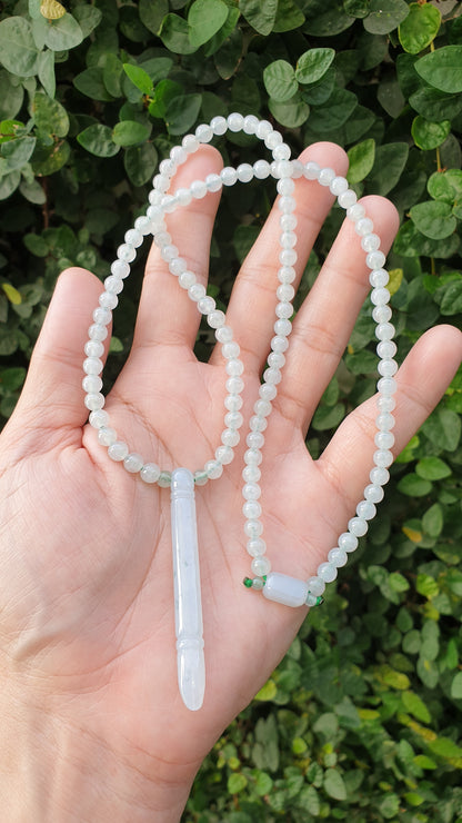 White Jade Ru Yi Bang Necklace 24inch Type A Myanmar Jadeite Natural Icy Beads