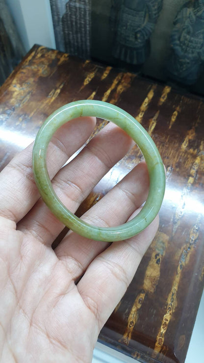 Honey Green Jade Egg Bangle (Size 54 - 55) | Type A Natural Jadeite