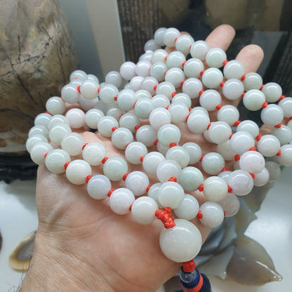 108 Beads White Jade Japa Mala | Type A Natural Jadeite | Handcrafted Meditation Beads