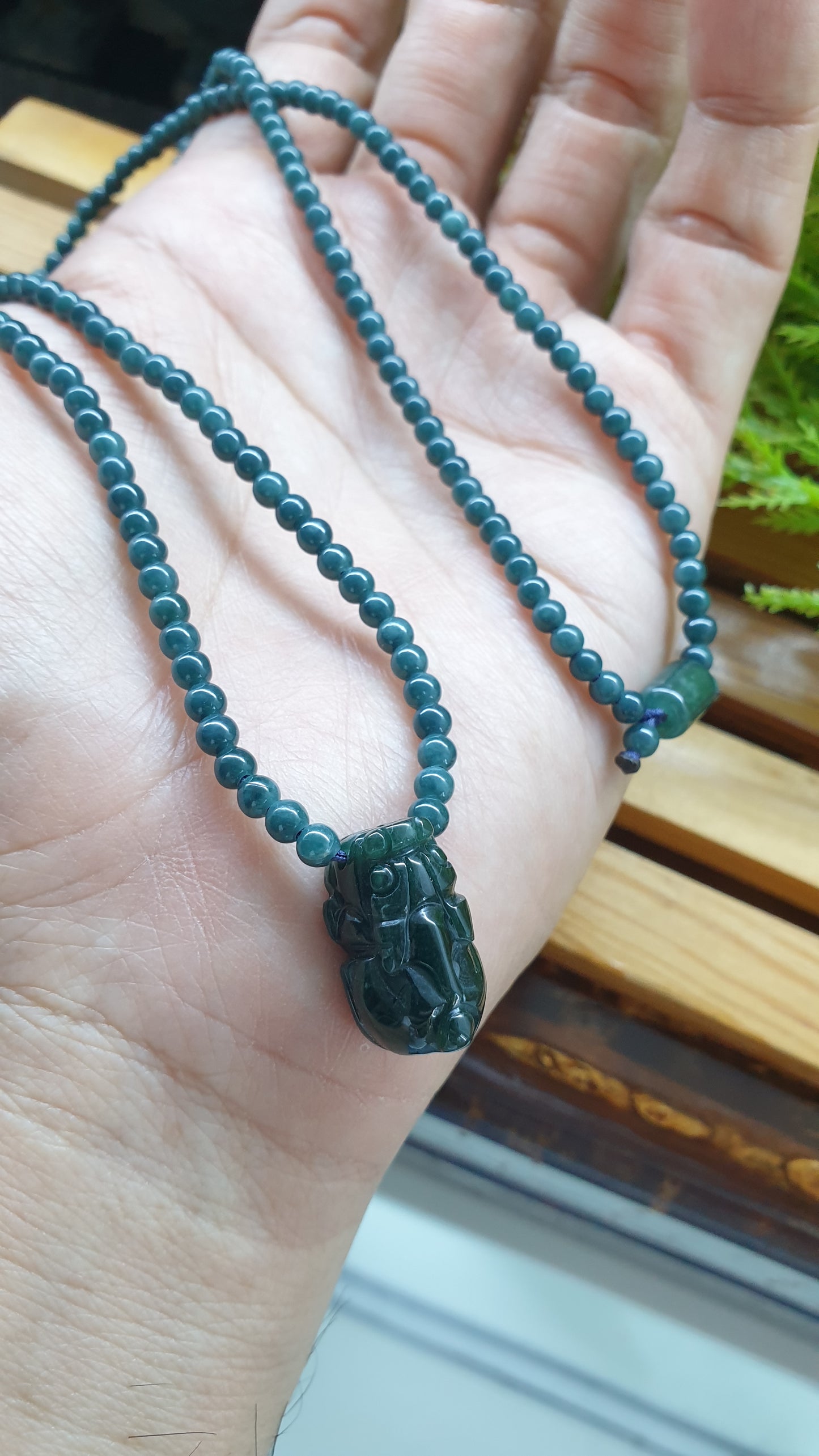 Jade Pixiu Necklace 24inch Type A Lavender Blue Jadeite Beads