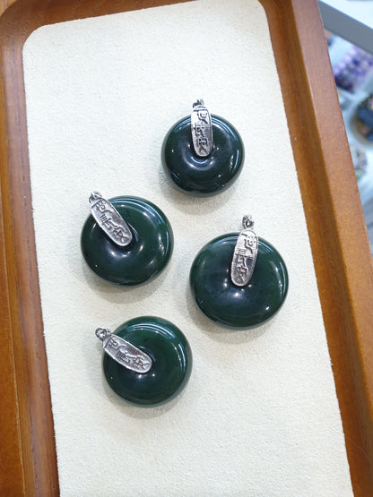 Jade Ping An Kou Lucky Charm Pendant | Sterling Silver & Authentic Jade | Wealth & Fortune Jewelry