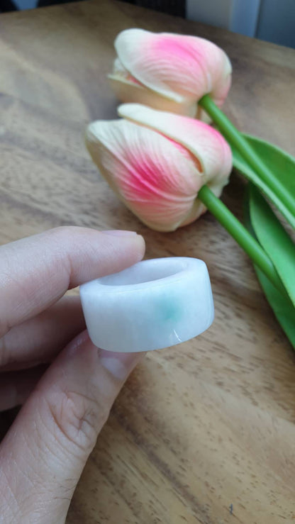 White Jade Archers Ring 11.25US  Type A Myanmar Jadeite Natural Floating Green