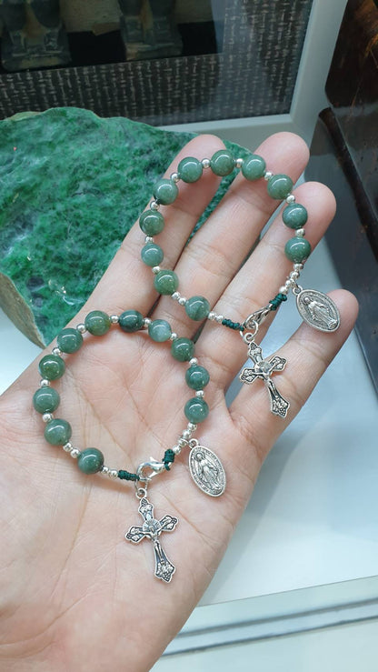 Jade One Decade Rosary Type A Myanmar Jadeite Natural Green