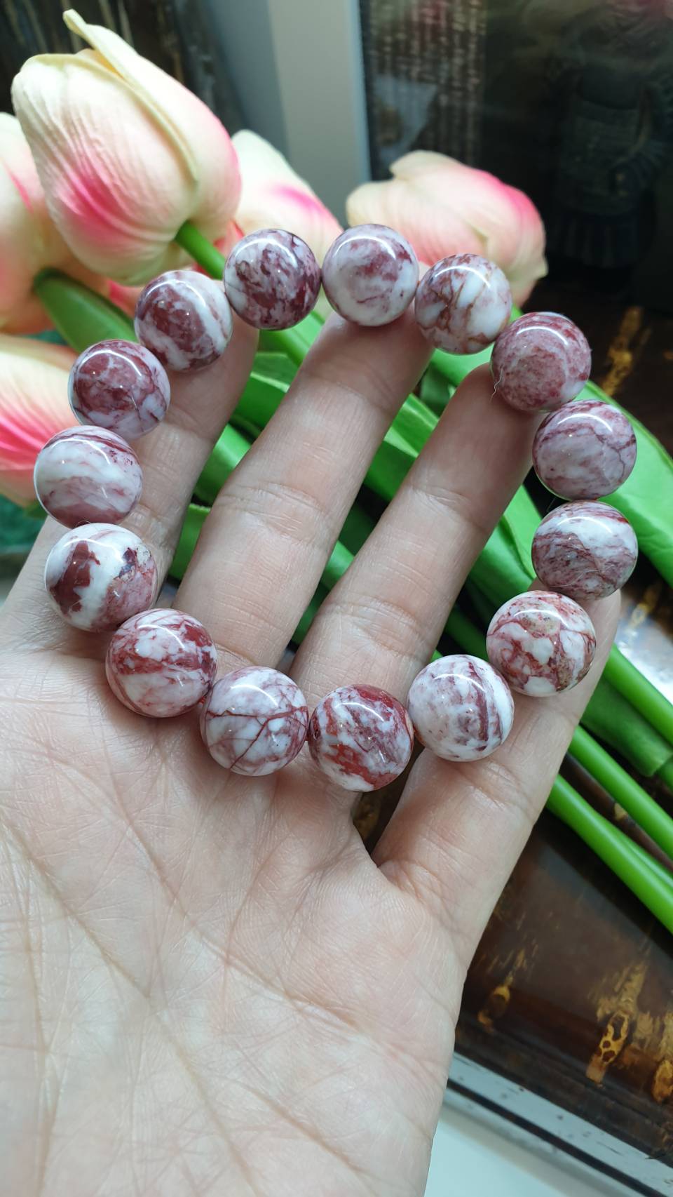 Cinnabar Bracelet (18 cm) | Natural Stone Beads | His or Hers Wrist Accessory