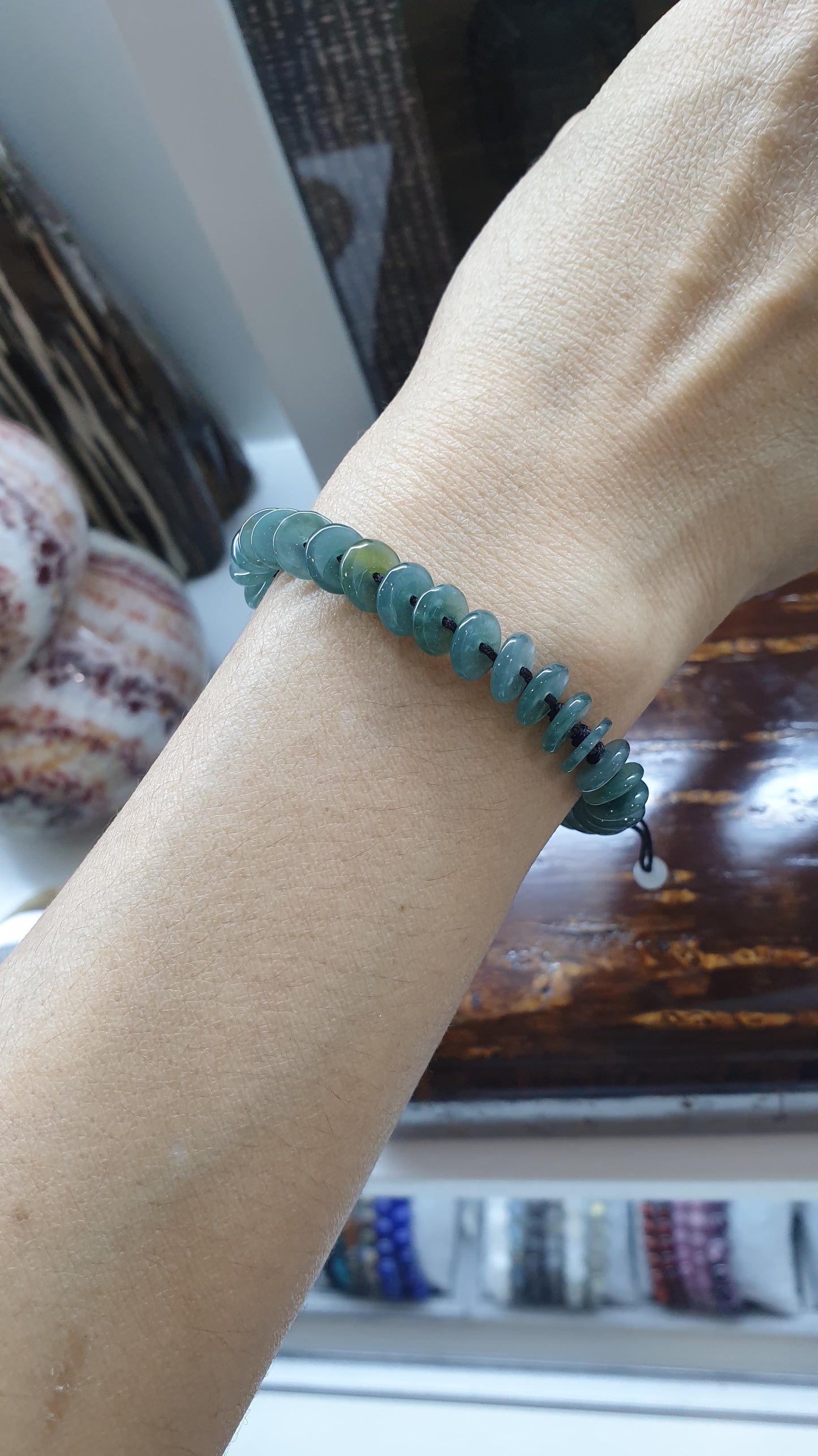 Blue Jade Ping An Kou Beads Woven Bracelet (Adjustable) | Fei Cui - Type A Jadeite |