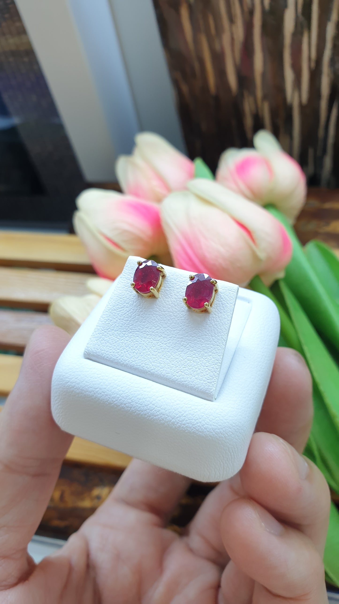 14K Gold Ruby Stud Earrings Natural Gemstones and Solid Gold