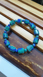 Azurite-Malachite Stylish Bracelet 17 cm, Authentic Stone Cylinder Beads 10 mm