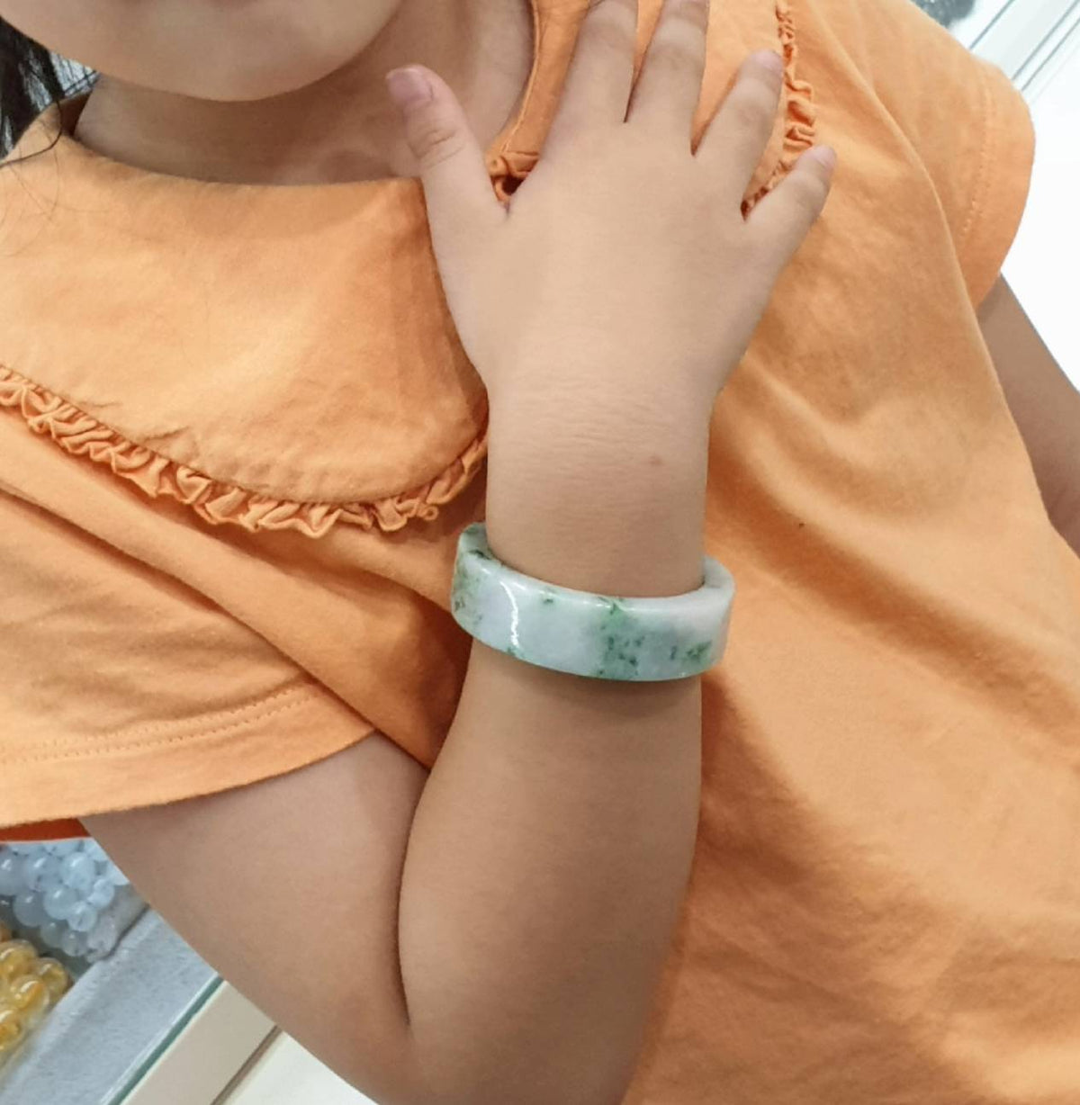 Kiddie Size Jade Bangle S39 S42 Type A Myanmar Jadeite Natural Green Speckled