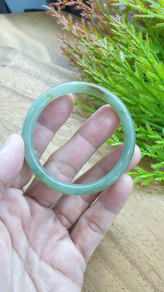 Jade Cylindrical Bangle S54.5 Slim Type A Myanmar Jadeite Natural Blue Green