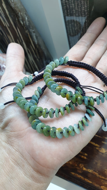 Jade Ping An Kou Beads Woven Bracelet (Adjustable) | Fei Cui - Type A Jadeite | His or Hers Fortune Jewelry