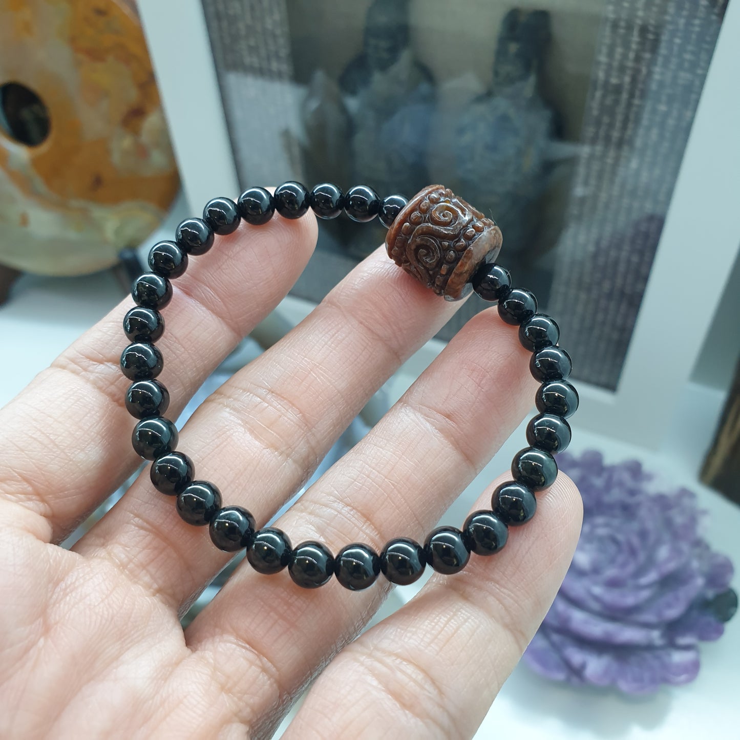 Black Jade Wish Fulfilling Bracelet 17cm Brown Jade Ru Yi Charm Natural Jadeite