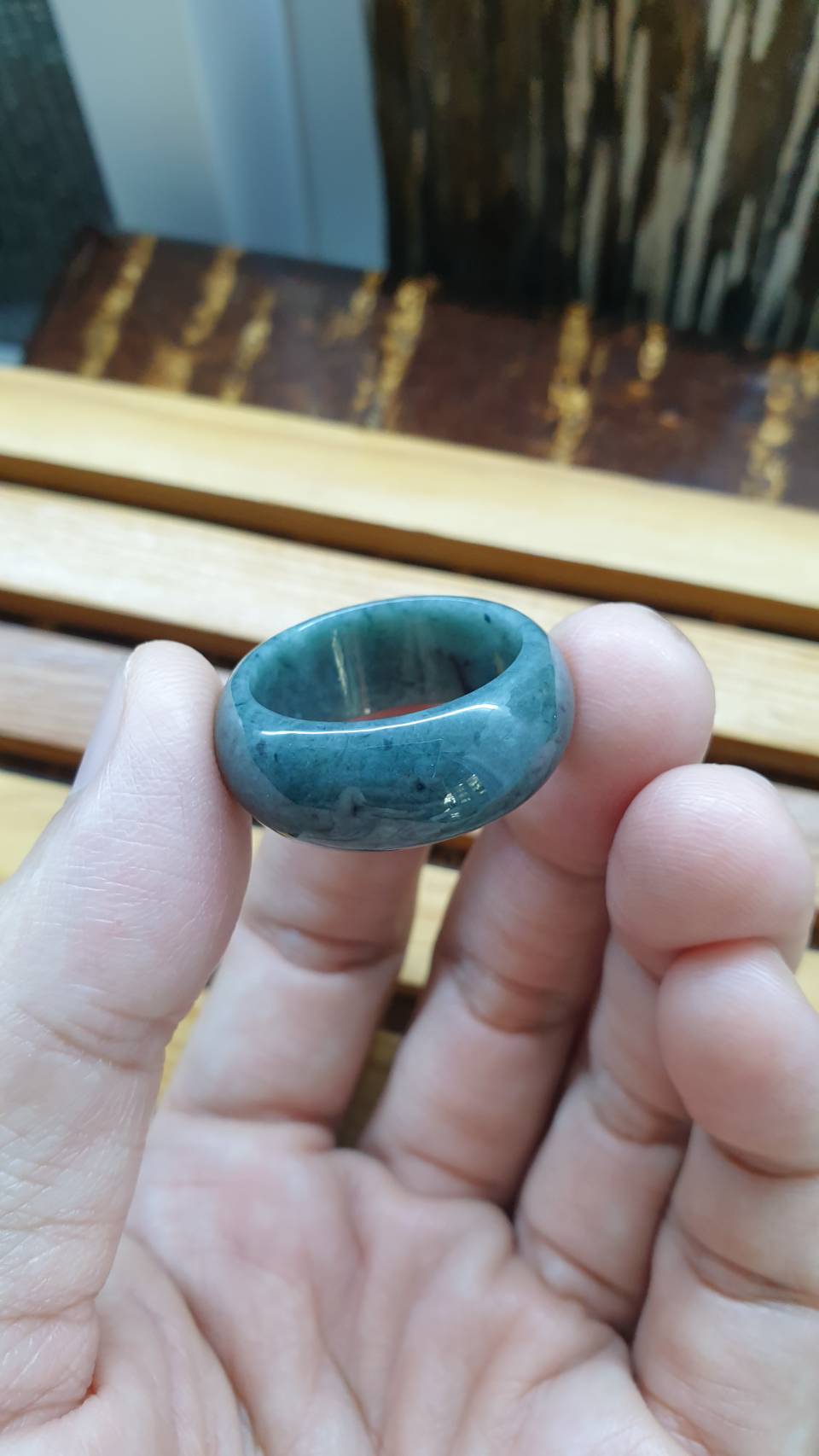 Natural Jade Plus-Size Ring 12.5 US - Type A Natural Jadeite Gray Blue