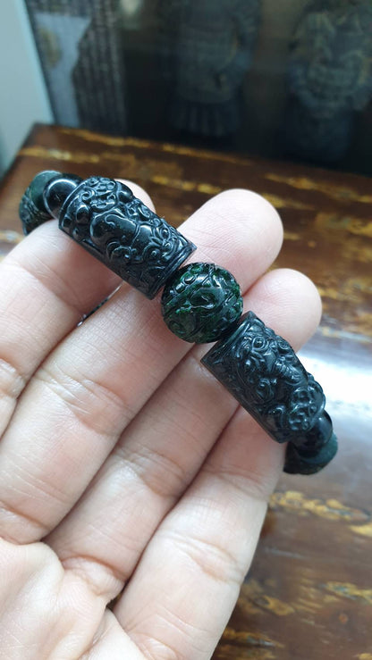 Jade Pixiu & Ru Yi Charmbracelet (17.5 cm) | Type A Natural Jade | His or Hers Luckycharm Jewelry