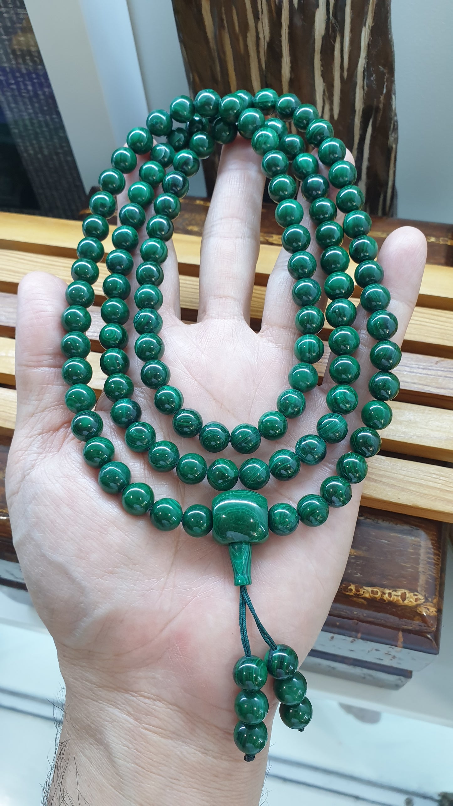 108 Beads Malachite Japa Mala Meditation Necklace Natural Semiprecious Stone