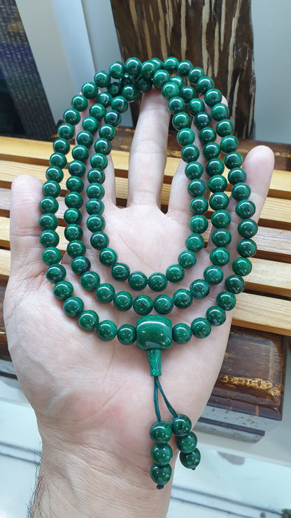 108 Beads Malachite Japa Mala Meditation Necklace Natural Semiprecious Stone