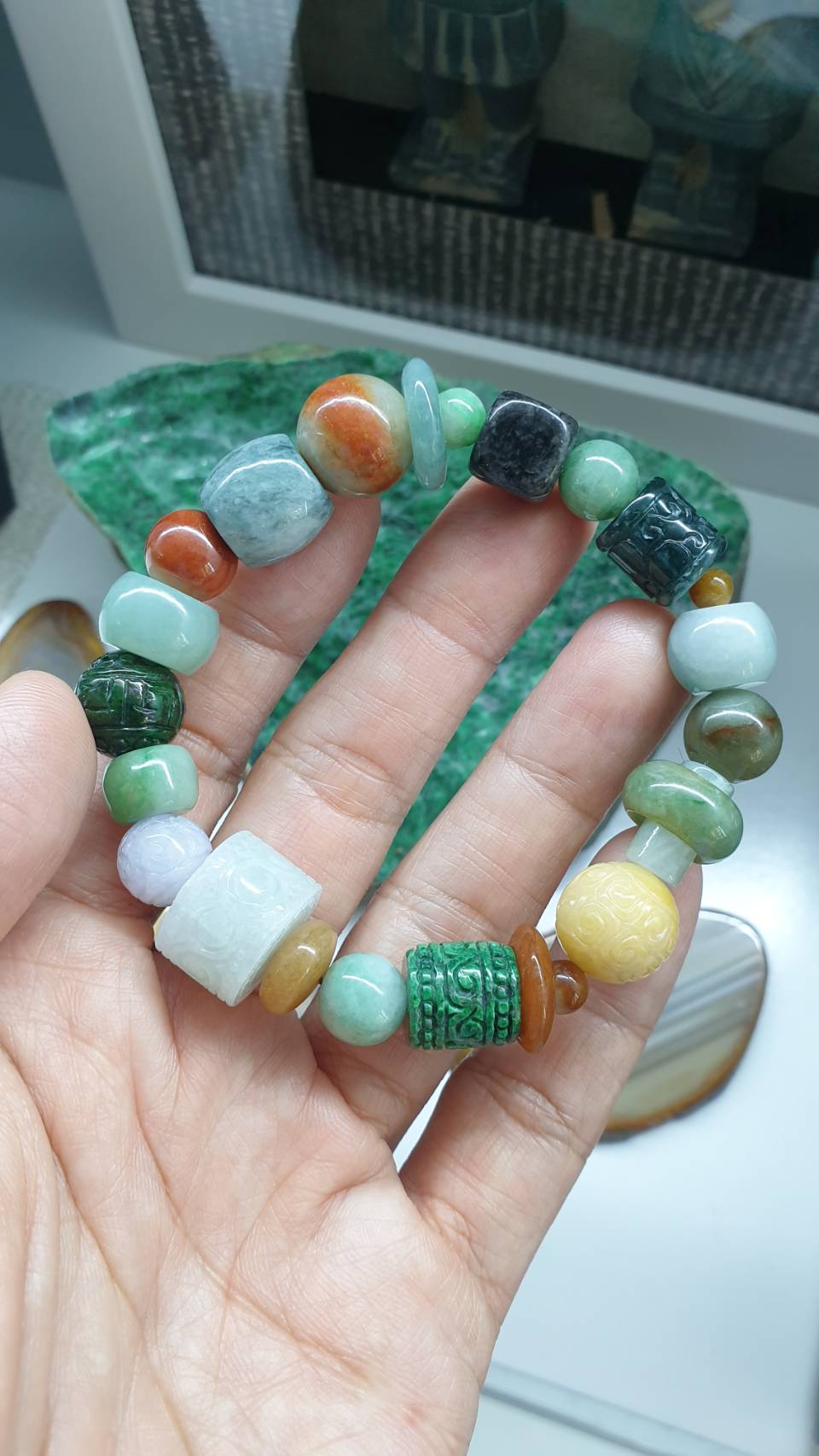 Natural Jade Beads 17cm Bracelet Signature Style Type A Myanmar Jadeite