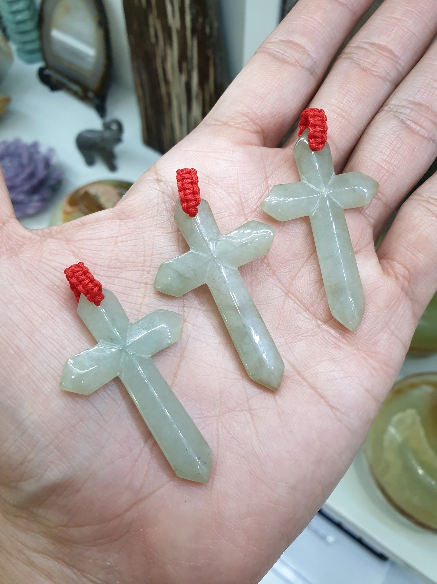 Jade Cross Pendant (Random Pick) | Fei Cui - Type A Jadeite | Lucky Red Thread Bail