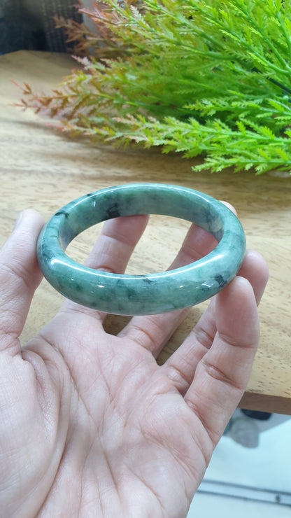 Jade Bangle S58.5 Type A Myanmar Jadeite Speckled Natural Moss Green