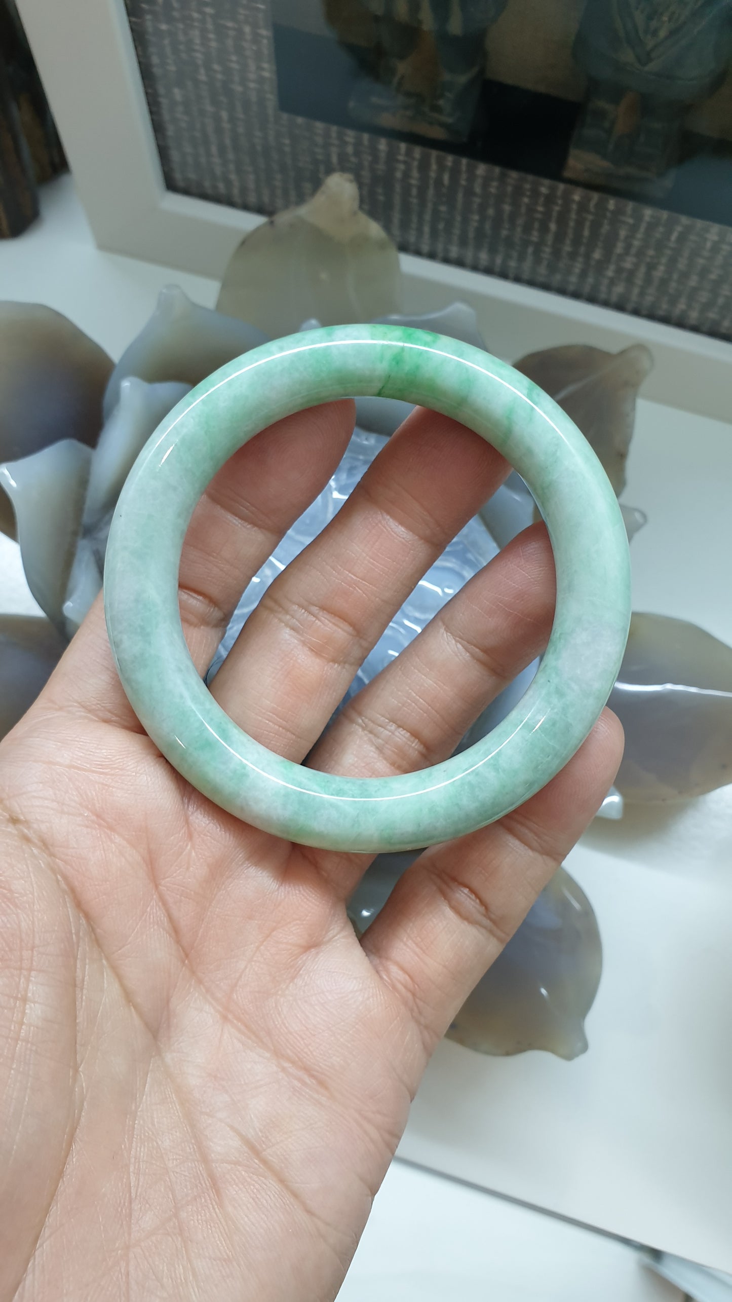 Paired Vintage Jade Cylindrical Bangles S56 Authentic Myanmar Green Jadeite