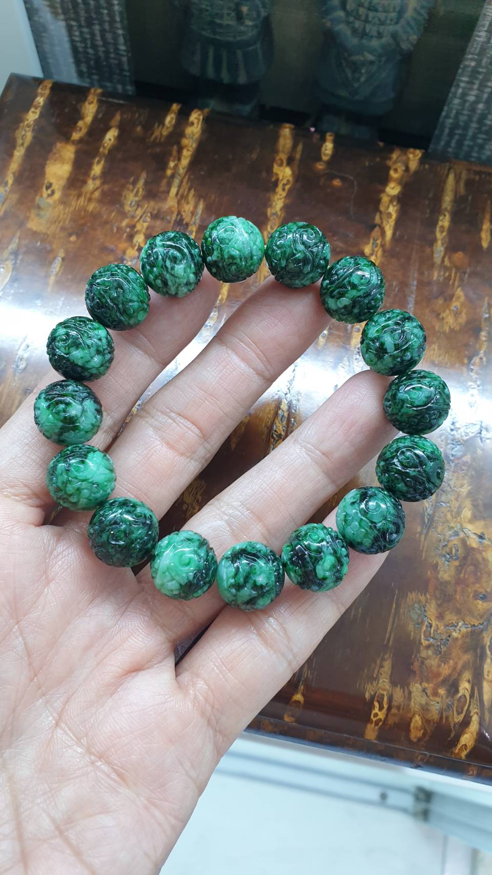 Jade Ru Yi Beads Bracelet | Marbled Green, Type A  Natural Jadeite | Giftable Gents Bracelet