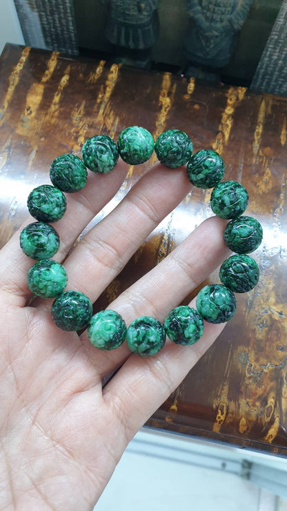 Jade Ru Yi Beads Bracelet | Marbled Green, Type A  Natural Jadeite | Giftable Gents Bracelet
