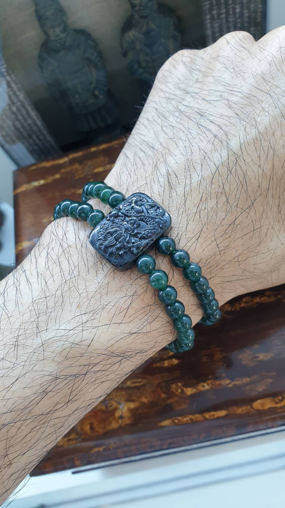 Jade Dragon Bracelet | Type A Natural Blue-Green Jadeite Beads | Statement Wrist Accessory