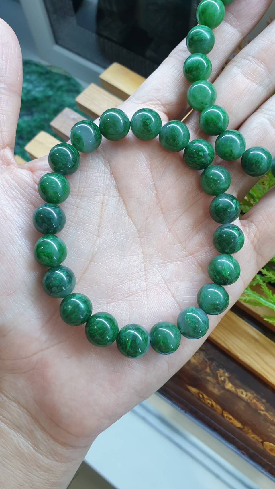 Mawsitsit Fei Cui Bracelet 17cm Watery Translucent Type A Natural Jade 10.5mm Beads