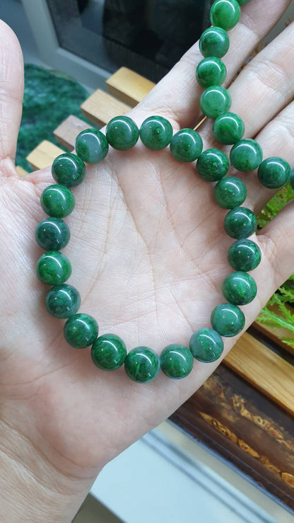 Mawsitsit Fei Cui Bracelet 17cm Watery Translucent Type A Natural Jade 10.5mm Beads